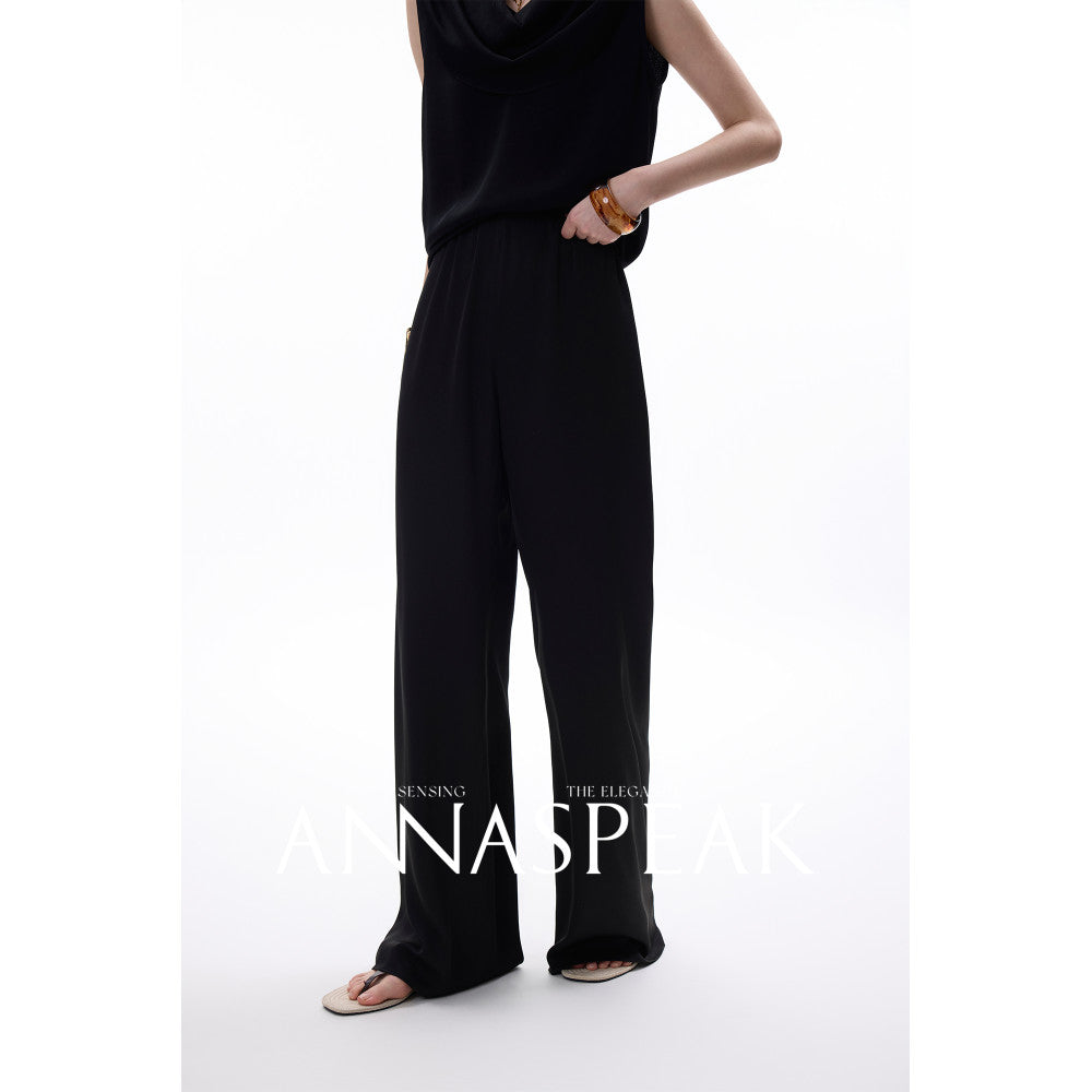 In stock ANNASPEAK front and back two in one acetate hanging collar sleeveless top wide leg air pants set image 79