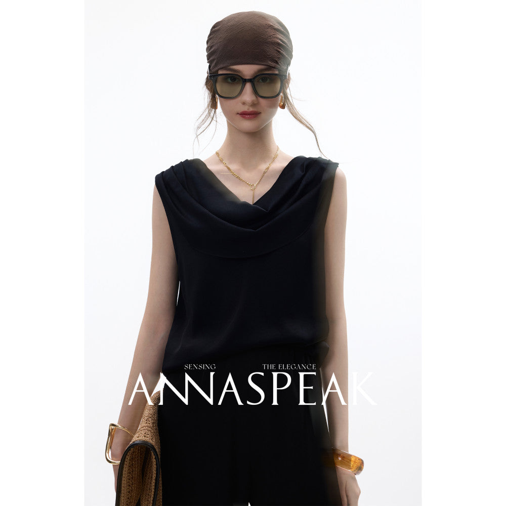 In stock ANNASPEAK front and back two in one acetate hanging collar sleeveless top wide leg air pants set image 94