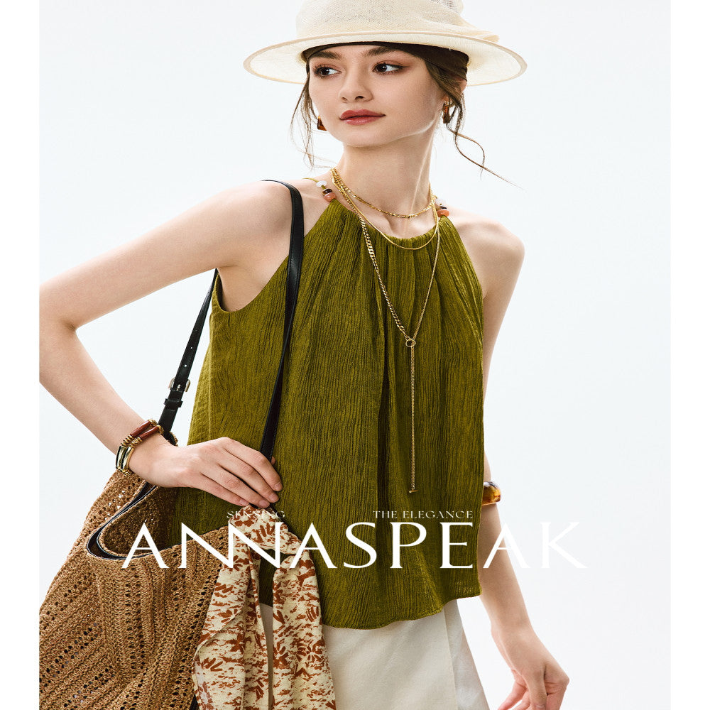 In stock ANNASPEAK lazy and casual TENCEL Lyocell collar top organ pleated suspender pants image 88