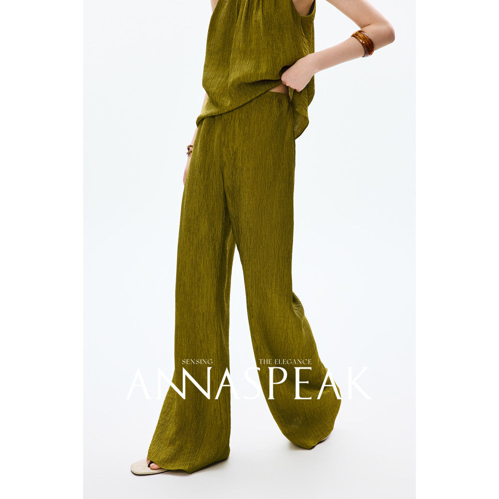 In stock ANNASPEAK lazy and casual TENCEL Lyocell collar top organ pleated suspender pants image 91