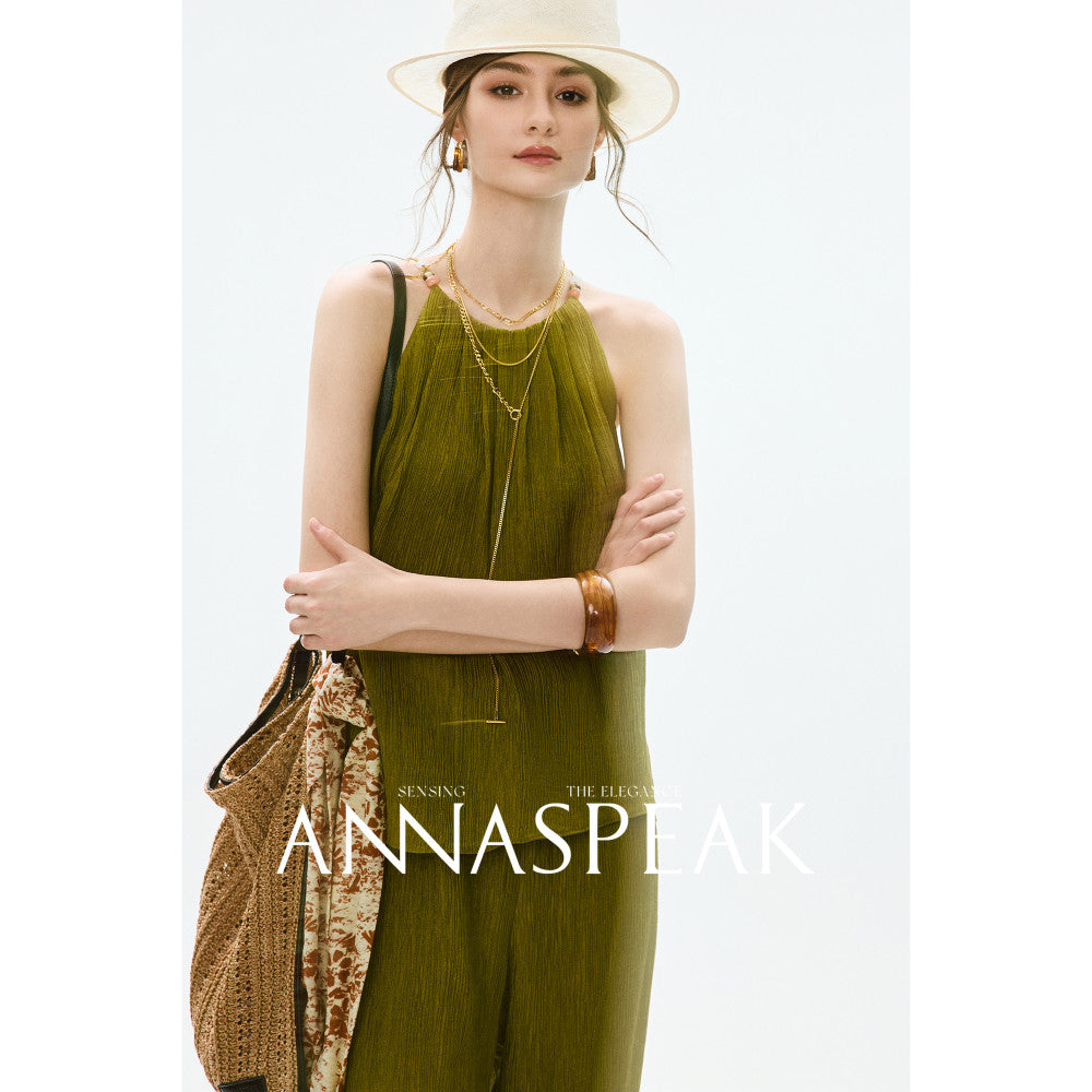 In stock ANNASPEAK lazy and casual TENCEL Lyocell collar top organ pleated suspender pants image 126