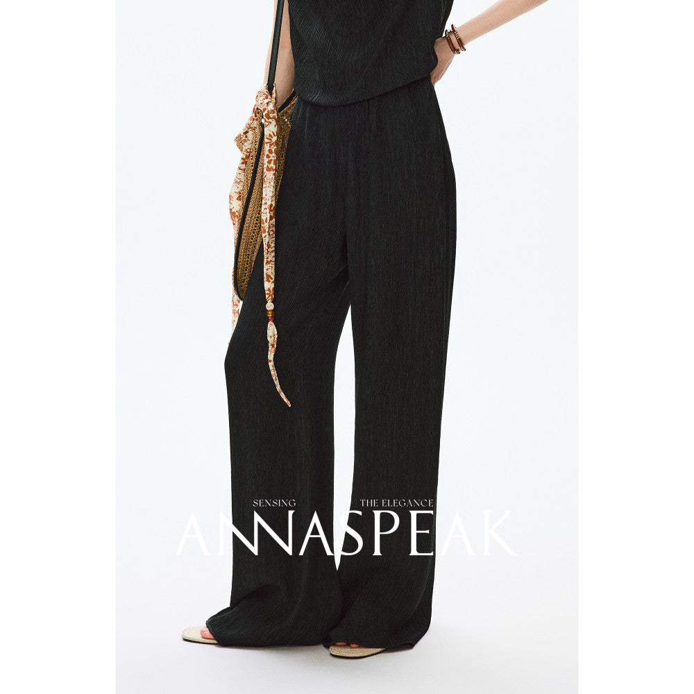 In stock ANNASPEAK lazy and casual TENCEL Lyocell collar top organ pleated suspender pants image 148