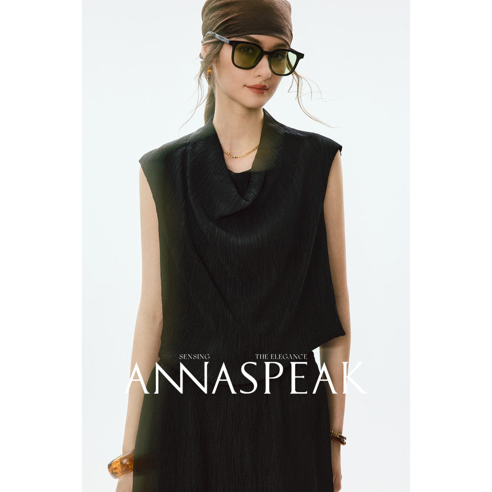 In stock ANNASPEAK lazy and casual TENCEL Lyocell collar top organ pleated suspender pants image 164