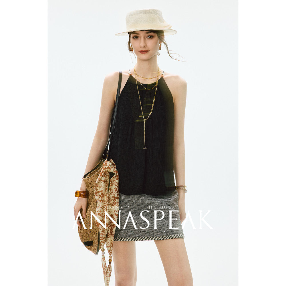 In stock ANNASPEAK lazy and casual TENCEL Lyocell collar top organ pleated suspender pants image 172