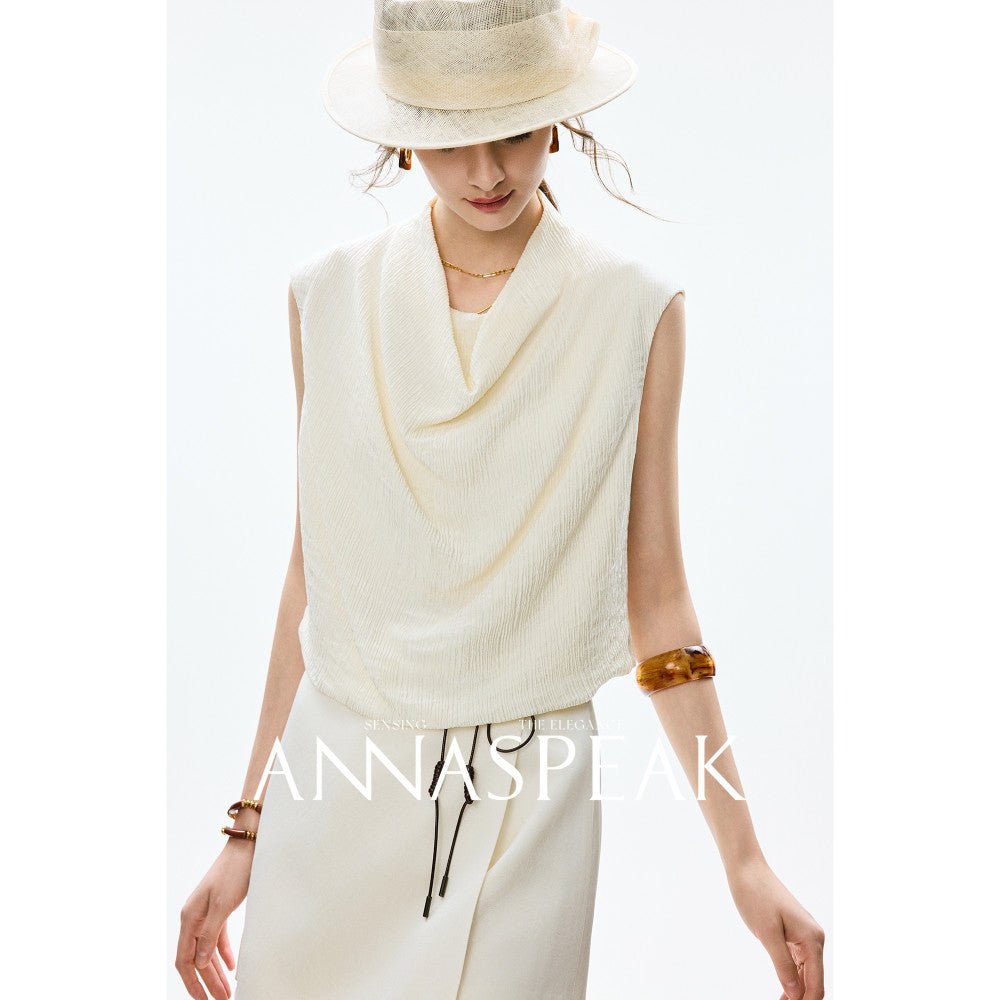 In stock ANNASPEAK lazy and casual TENCEL Lyocell collar top organ pleated suspender pants image 25