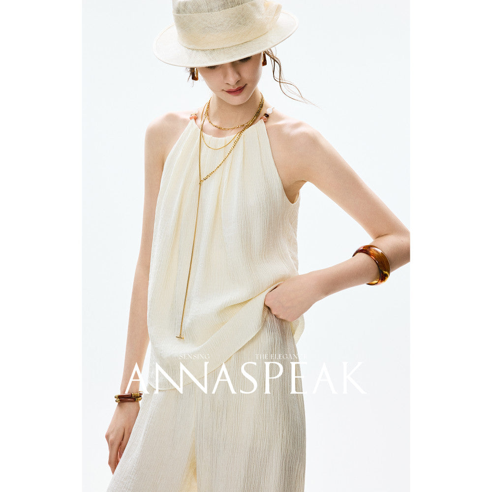 In stock ANNASPEAK lazy and casual TENCEL Lyocell collar top organ pleated suspender pants image 40
