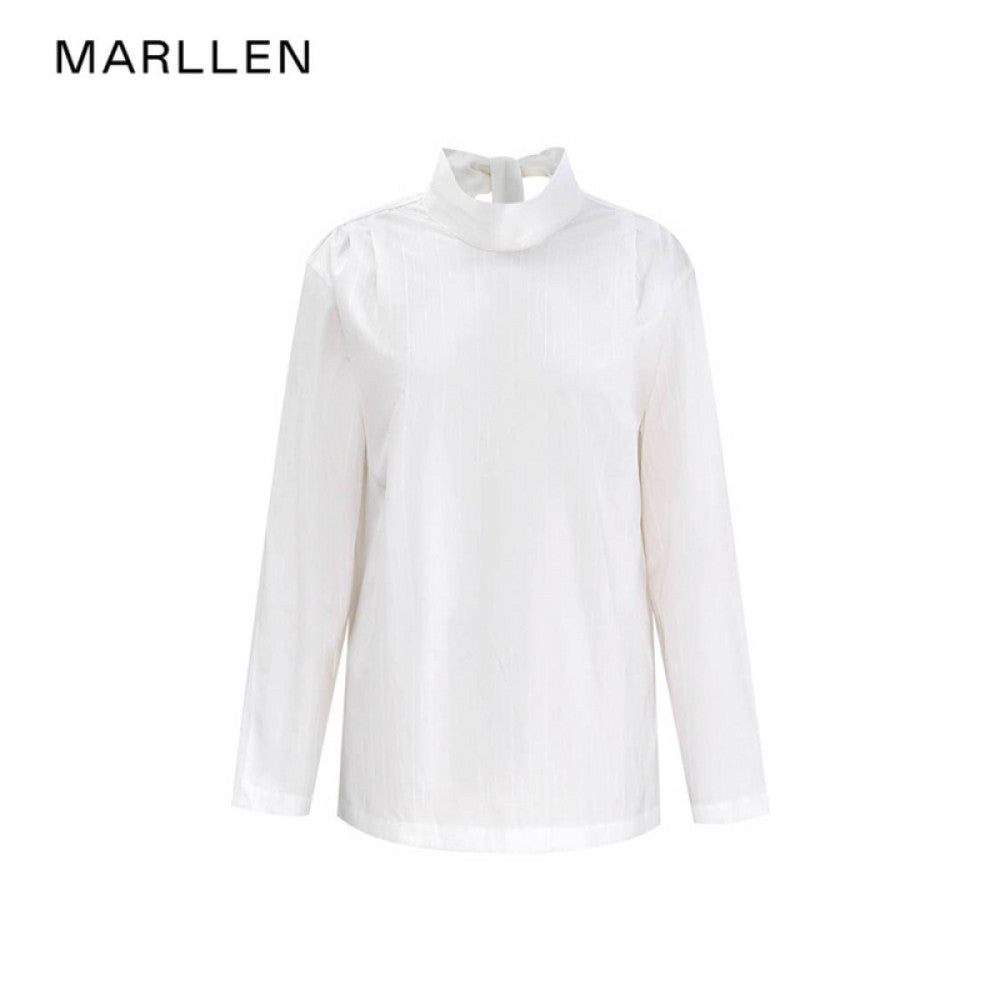 Marllen wears French retro style clothes with multiple ribbons bow ties white shirts loose casual tops for women in spring image 23