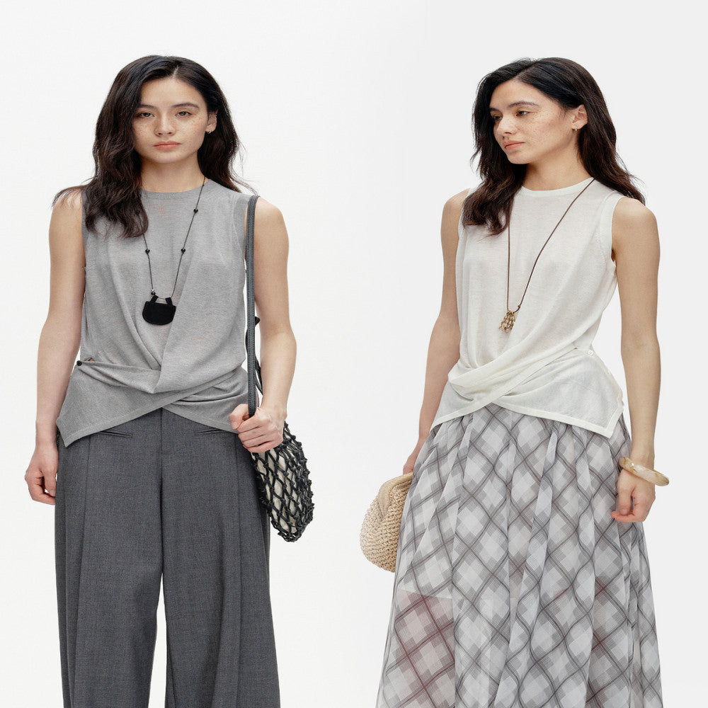 Marllen spatial melody slimming skin friendly breathable acetate cashmere artistic sense cross knot vest for women image 1