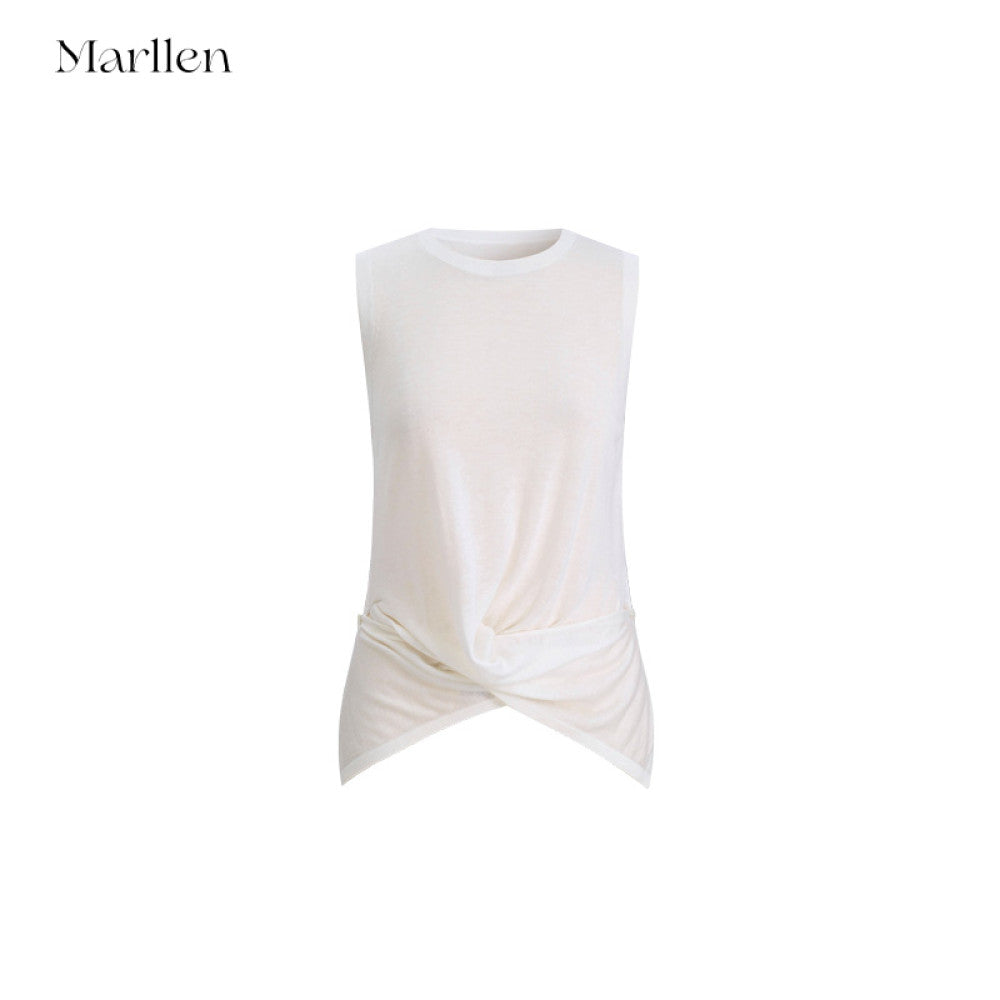 Marllen spatial melody slimming skin friendly breathable acetate cashmere artistic sense cross knot vest for women image 22