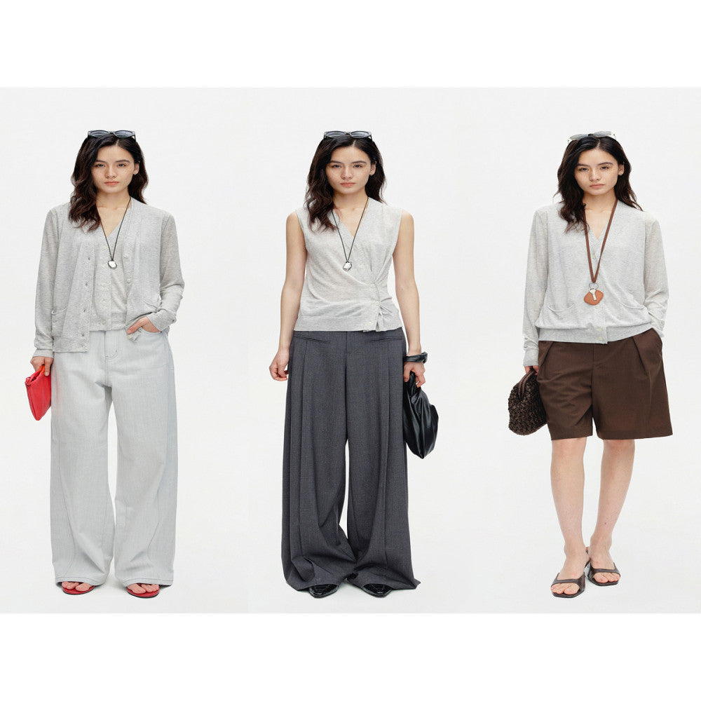 Marllen Velvet Light Vinegar Shadow Acetate Cashmere Tencel 2 68NM Double breasted V neck Cardigan Vest Set for Women image 18