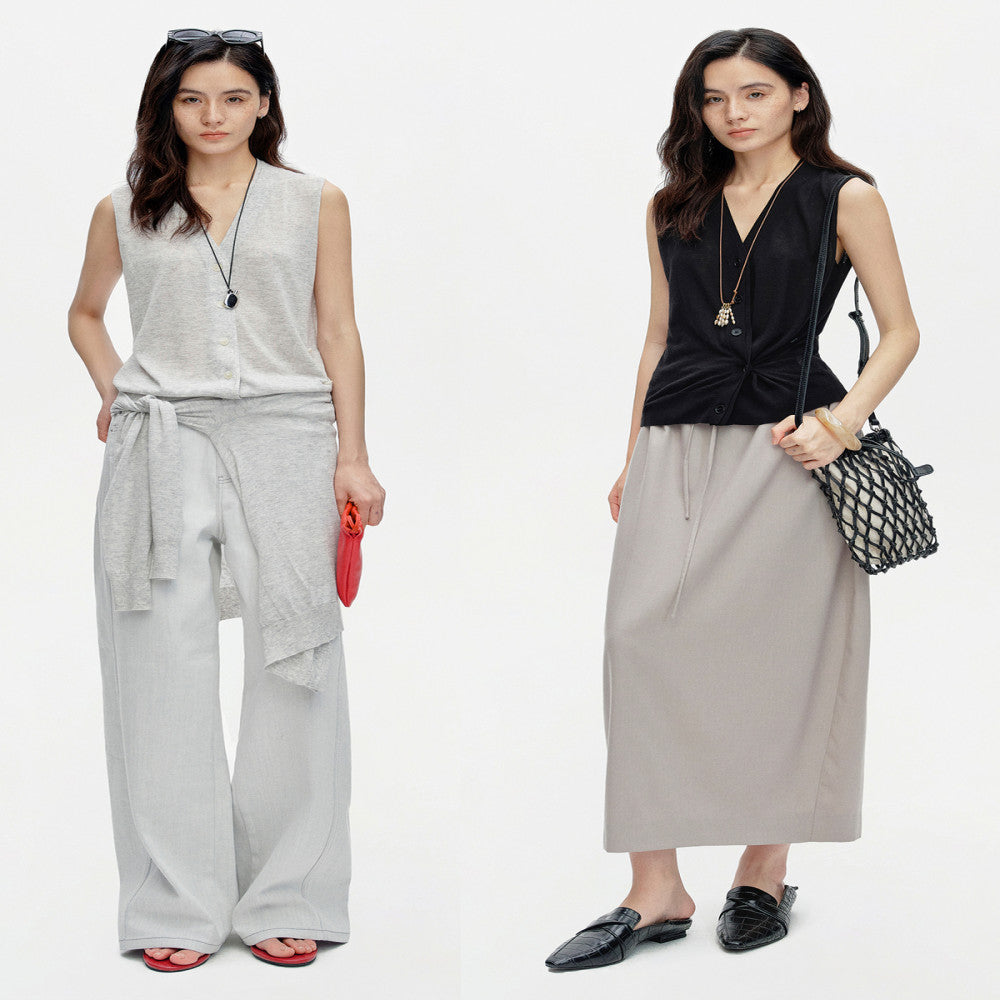 Marllen Velvet Light Vinegar Shadow Acetate Cashmere Tencel 2 68NM Double breasted V neck Cardigan Vest Set for Women image 20