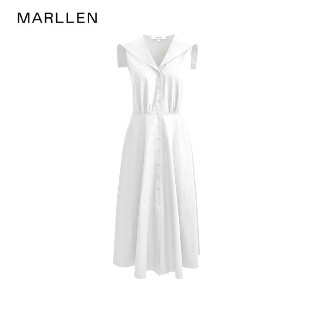 Marllen maritime charm elegant sailor collar A line waist cinched vest dress women s summer slimming and age reducing look image 20