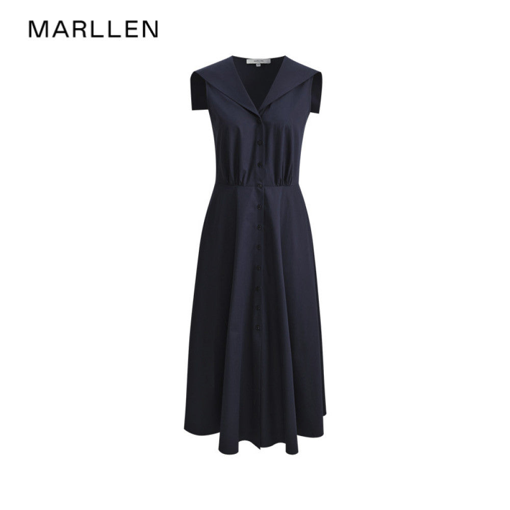 Marllen maritime charm elegant sailor collar A line waist cinched vest dress women s summer slimming and age reducing look image 34