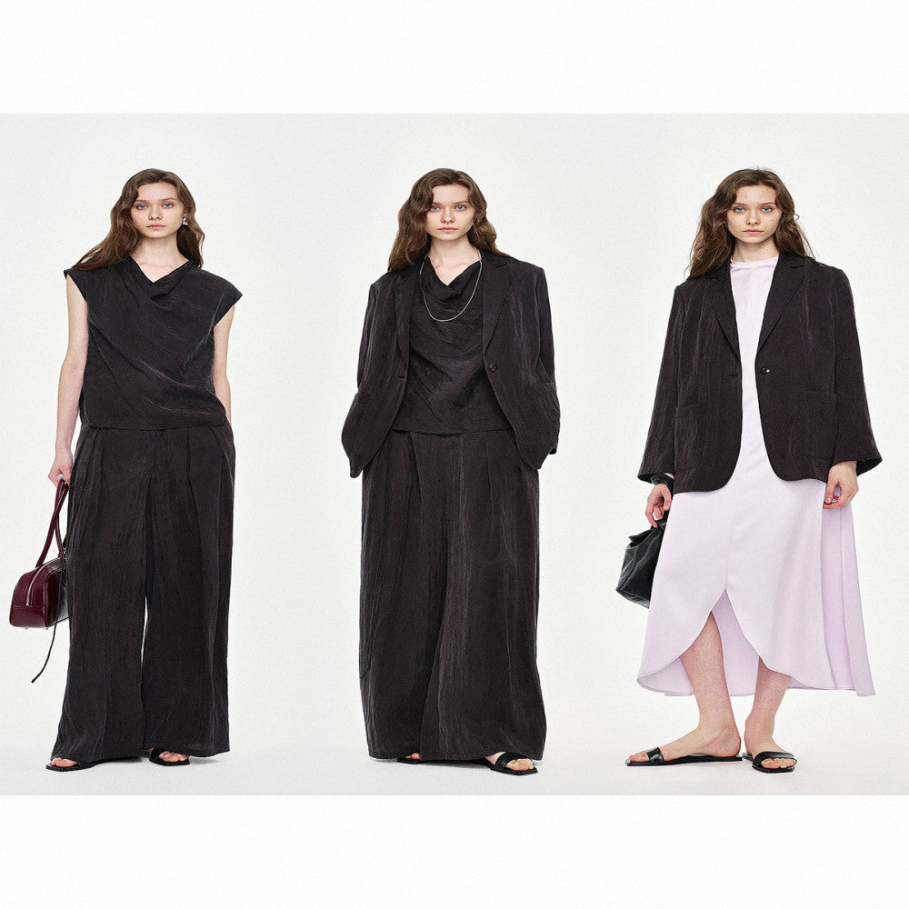 Marllen Elegant Light Suit Lazy Commuter B in Light Loose Suit Swing Collar Top Wide Leg Pants Set image 46