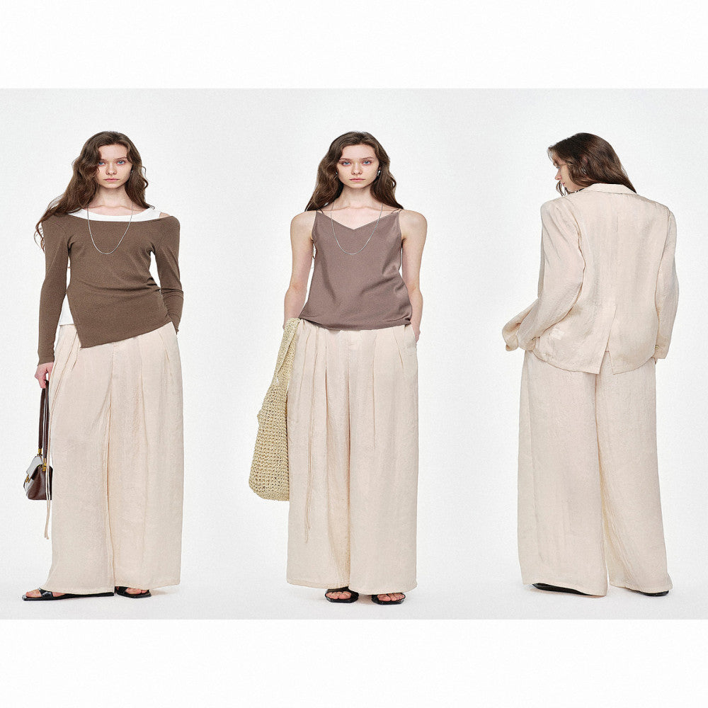 Marllen Elegant Light Suit Lazy Commuter B in Light Loose Suit Swing Collar Top Wide Leg Pants Set image 47