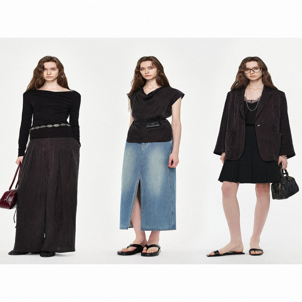 Marllen Elegant Light Suit Lazy Commuter B in Light Loose Suit Swing Collar Top Wide Leg Pants Set image 48