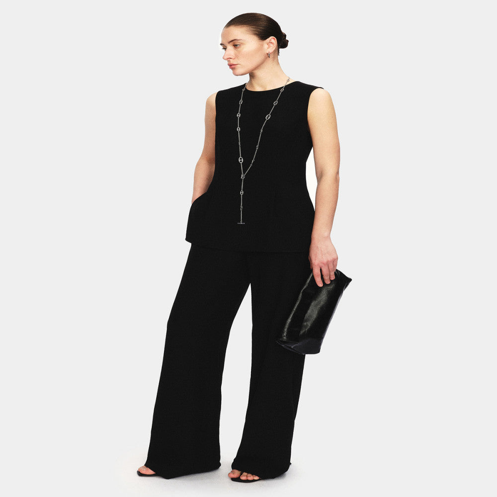 Marllen modern revealing dry skin friendly wrinkle resistant twill sleeveless waist cinched top loose wide leg pants set image 2