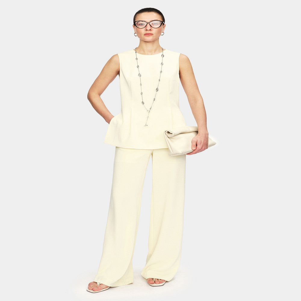 Marllen modern revealing dry skin friendly wrinkle resistant twill sleeveless waist cinched top loose wide leg pants set image 3