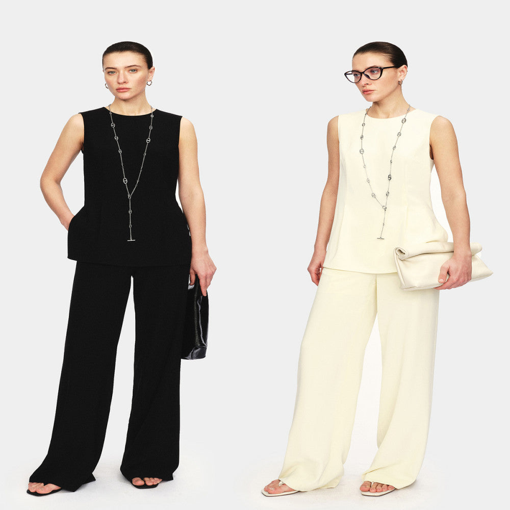 Marllen modern revealing dry skin friendly wrinkle resistant twill sleeveless waist cinched top loose wide leg pants set image 0