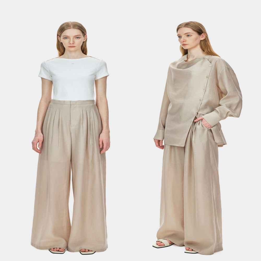 Marllen new Chinese style slightly swing collar Tencel shirt wide leg pants suit women summer image 2