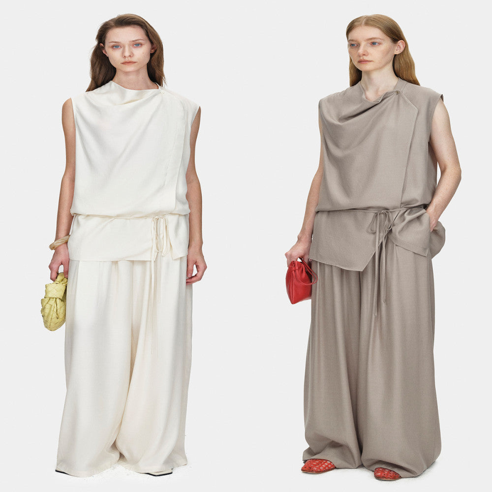 Marllen new Chinese style slightly swing collar Tencel shirt wide leg pants suit women summer image 5