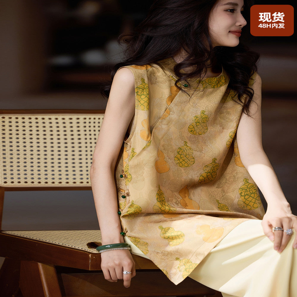 Plain wood temperament jacquard button up shirt for women s summer plus size new Chinese style top 2025 new loose shirt trend image 0