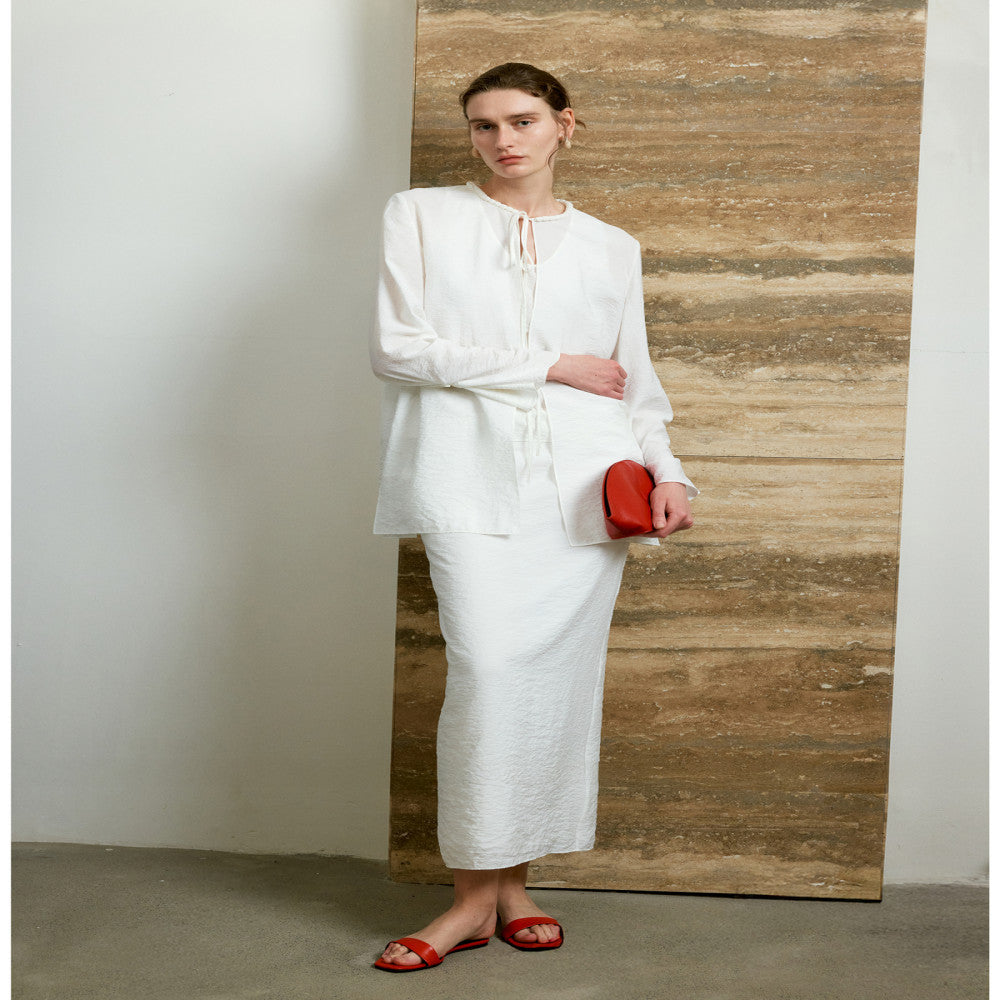 LYNEE wrinkled dry silk cardigan with mulberry silk blended trumpet sleeves simple top summer new style image 2