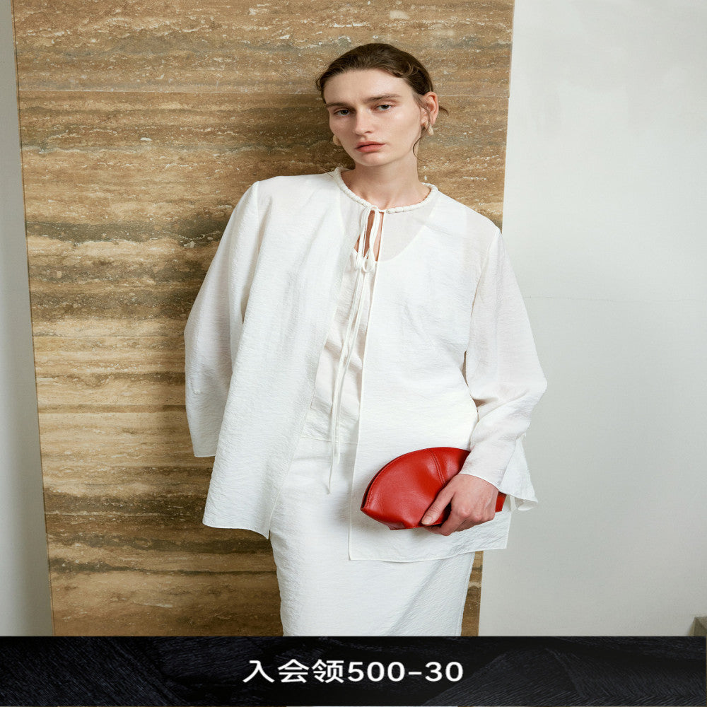 LYNEE wrinkled dry silk cardigan with mulberry silk blended trumpet sleeves simple top summer new style image 0