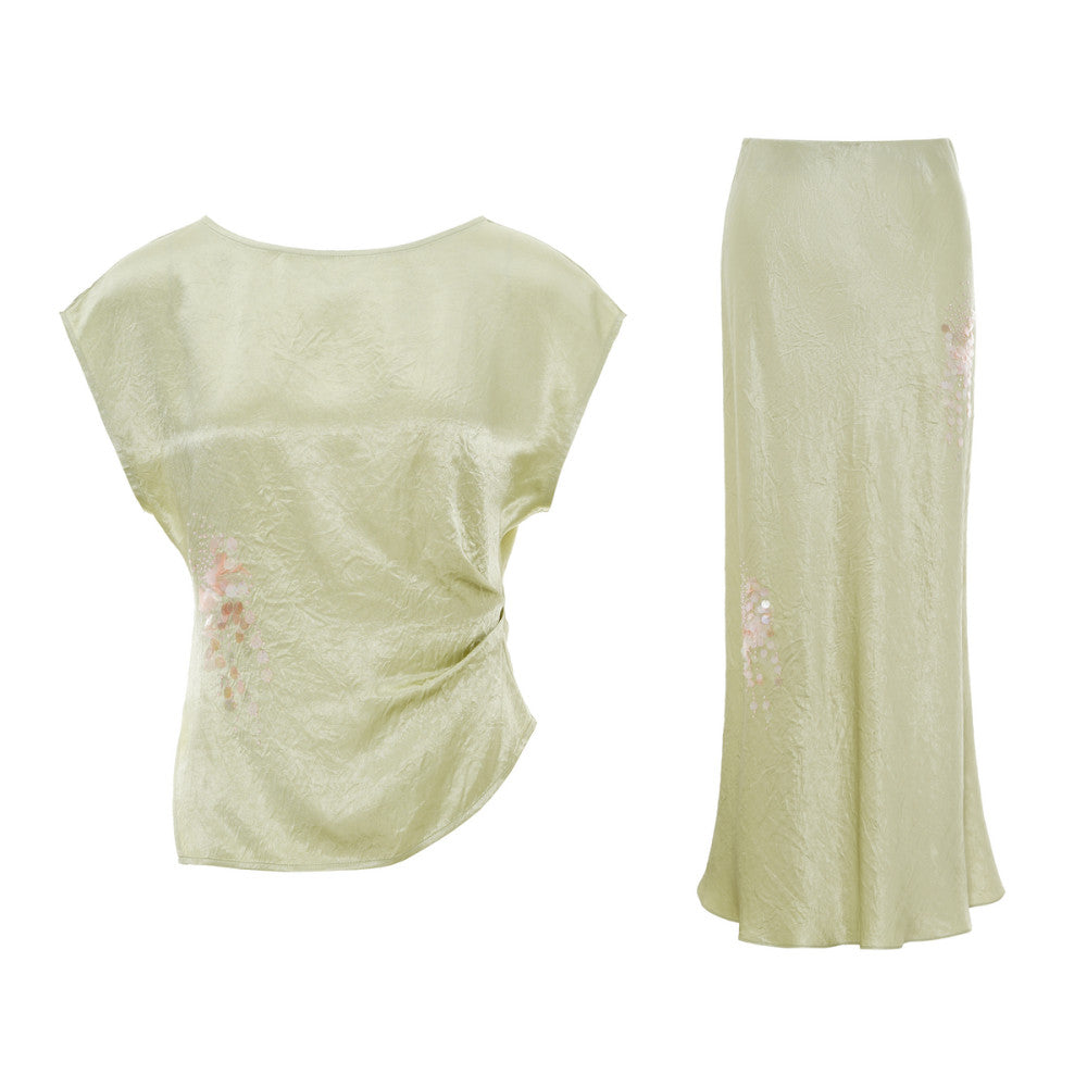 LYNEE New Fashionable Women s Gold Style Acetic Acid Skirt Summer Two Piece Set Nail Bead Glitter Tank Top Set image 23