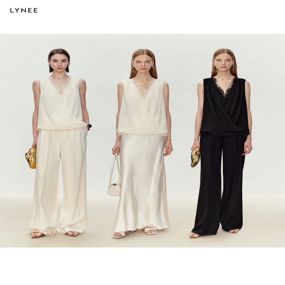 LYNEE suit with lace V neck design patchwork vest women s sleeveless versatile top autumn interior image 2