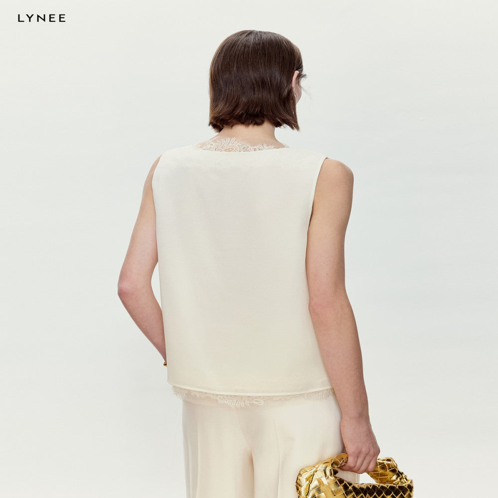 LYNEE suit with lace V neck design patchwork vest women s sleeveless versatile top autumn interior image 5