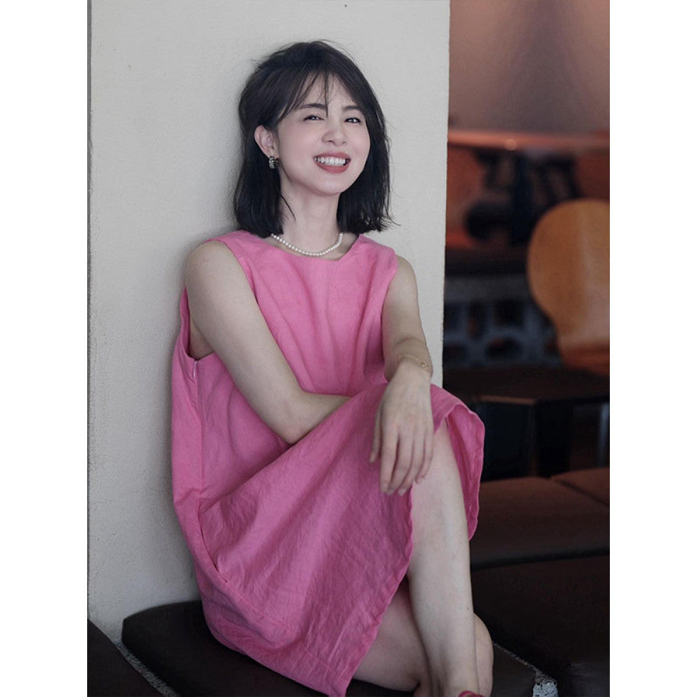 High end and slimming pink vest dress 2025 new summer style unique and beautiful dress for reducing age image 1