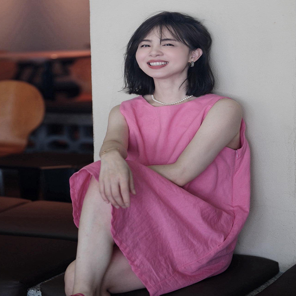 High end and slimming pink vest dress 2025 new summer style unique and beautiful dress for reducing age image 7