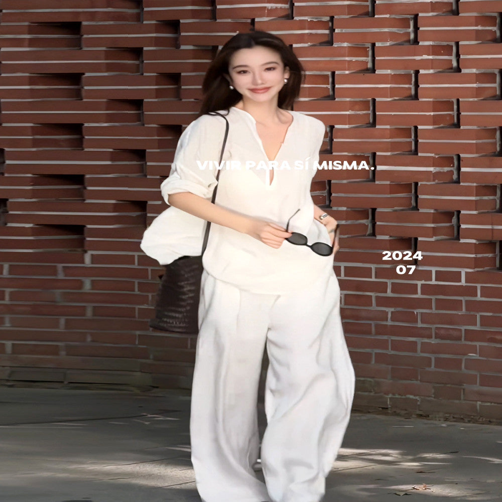 White fashionable loose casual drawstring 2025 summer new versatile casual pants with relaxed temperament high end set image 6