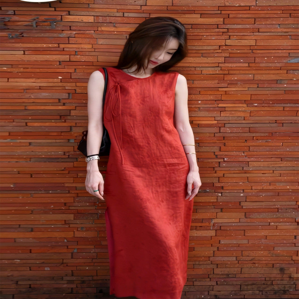 Super good looking temperament simple and generous new Chinese style red linen dress children s clothing 2025 summer new style image 13