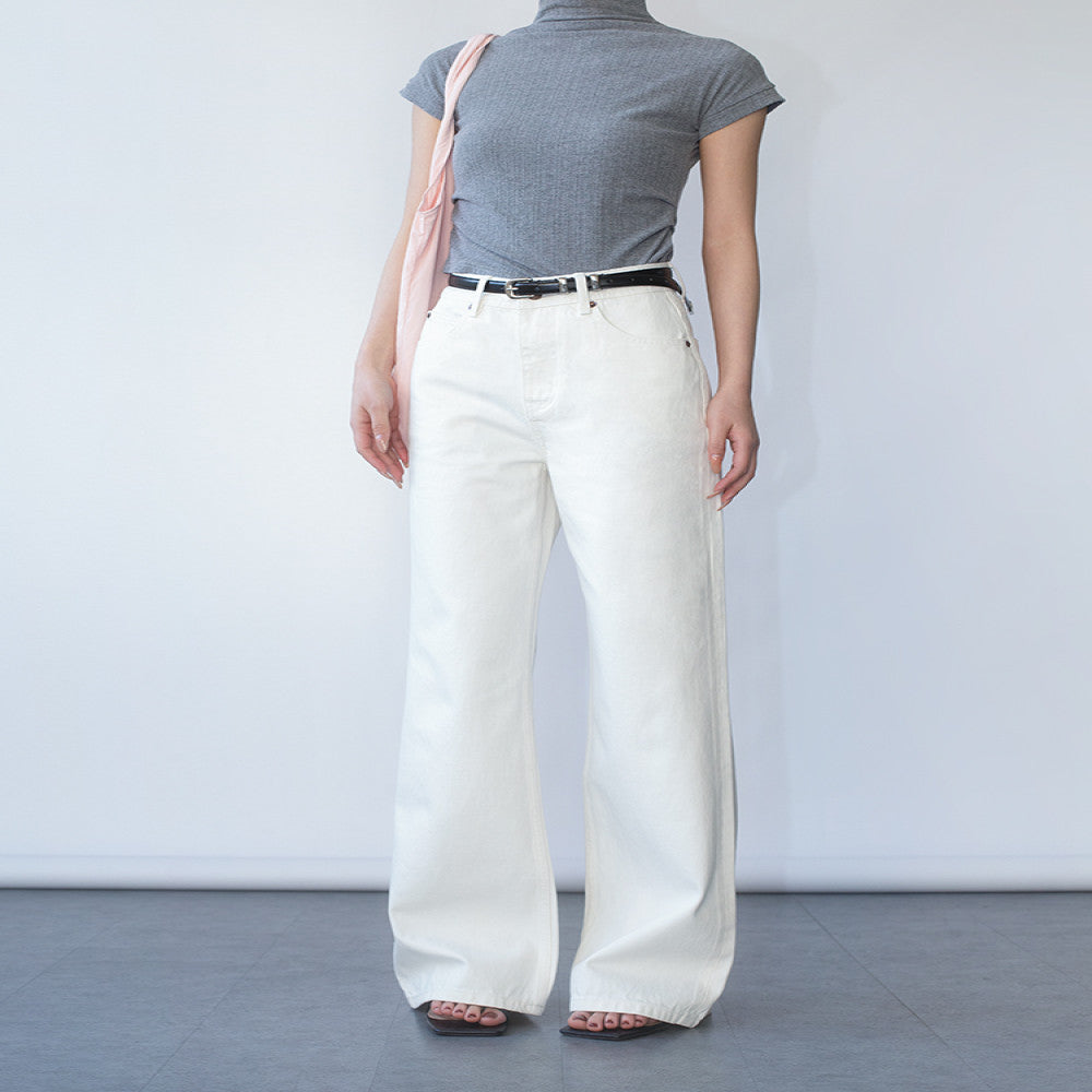 Two Sweet made of solid materials white jeans Lyocell minimalist high waisted wide leg straight leg straight leg and crisp pants image 1