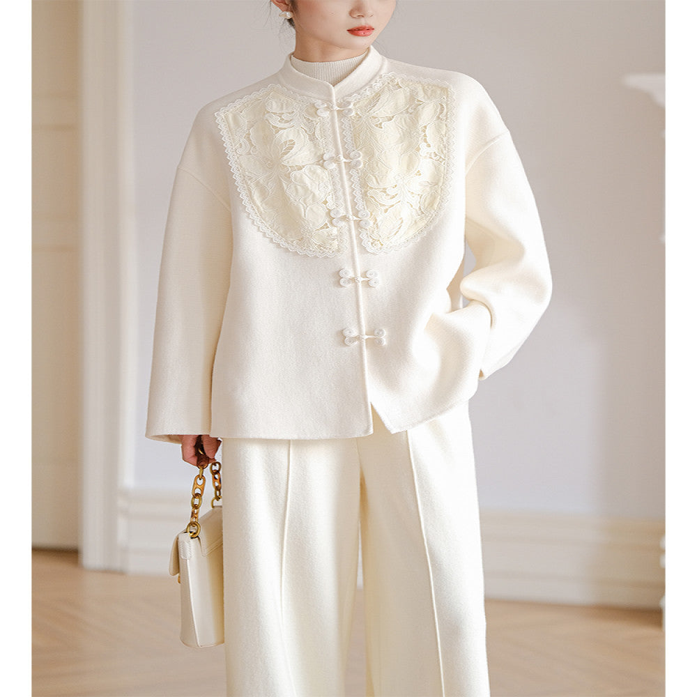 Shan colored 2025 early spring new Chinese style design sense lace double sided woolen coat double sided woolen coat short coat image 2