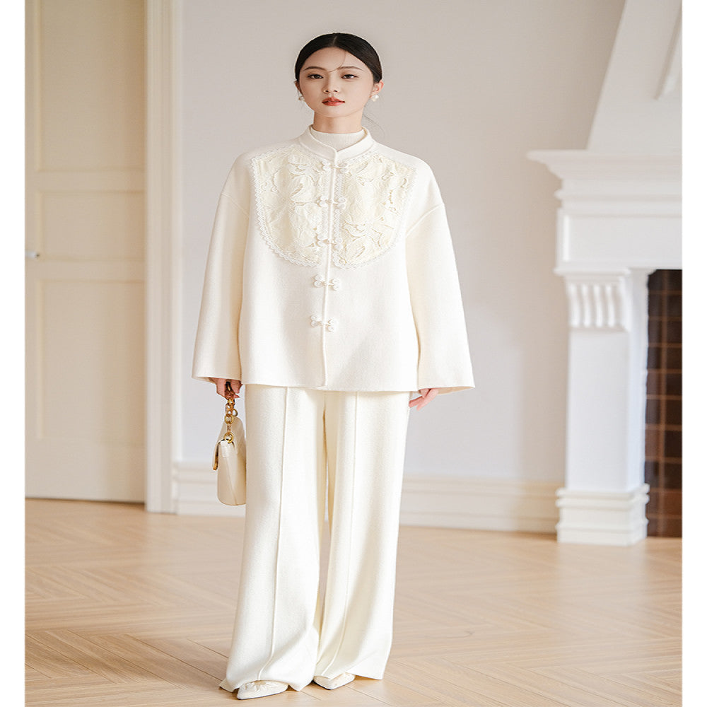 Shan colored 2025 early spring new Chinese style design sense lace double sided woolen coat double sided woolen coat short coat image 3