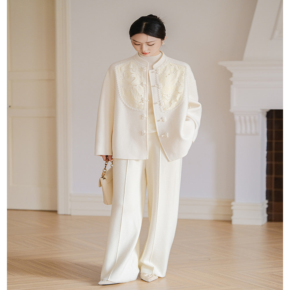 Shan colored 2025 early spring new Chinese style design sense lace double sided woolen coat double sided woolen coat short coat image 4