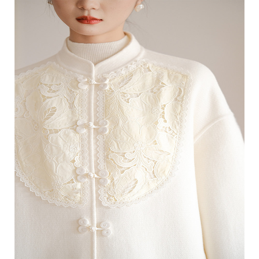 Shan colored 2025 early spring new Chinese style design sense lace double sided woolen coat double sided woolen coat short coat image 5