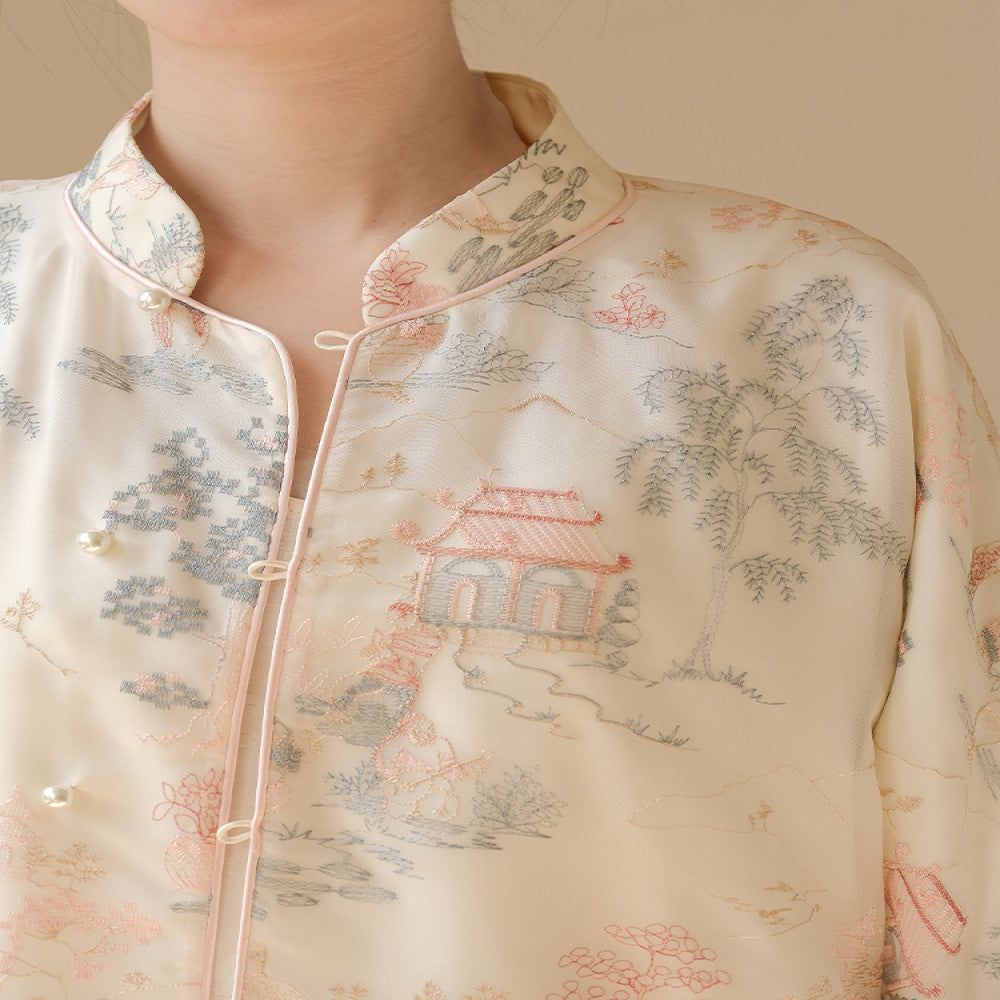 Mr Shan Nonferrous s New Chinese Style Five Willow Embroidered Coat with Chinese Style and Elegant Style High end Zen Tea Robe Top image 1