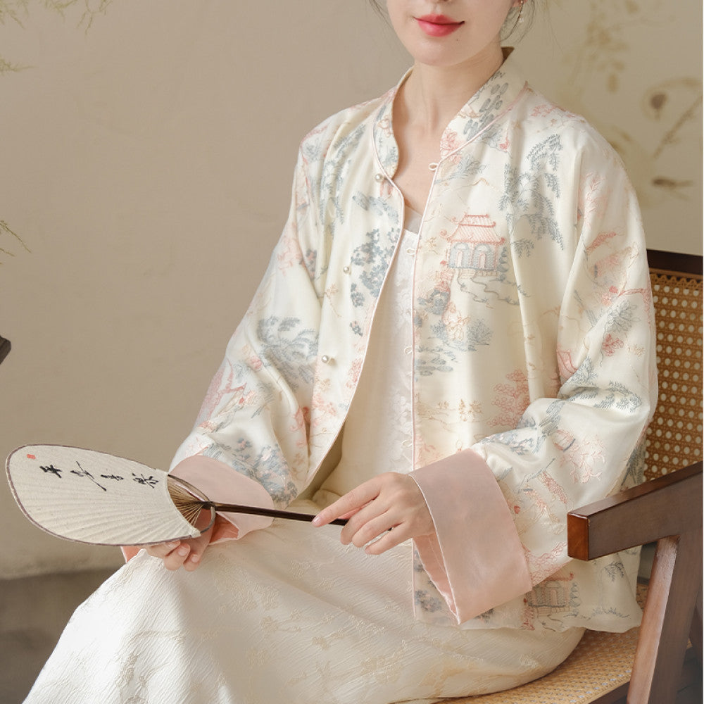 Mr Shan Nonferrous s New Chinese Style Five Willow Embroidered Coat with Chinese Style and Elegant Style High end Zen Tea Robe Top image 17