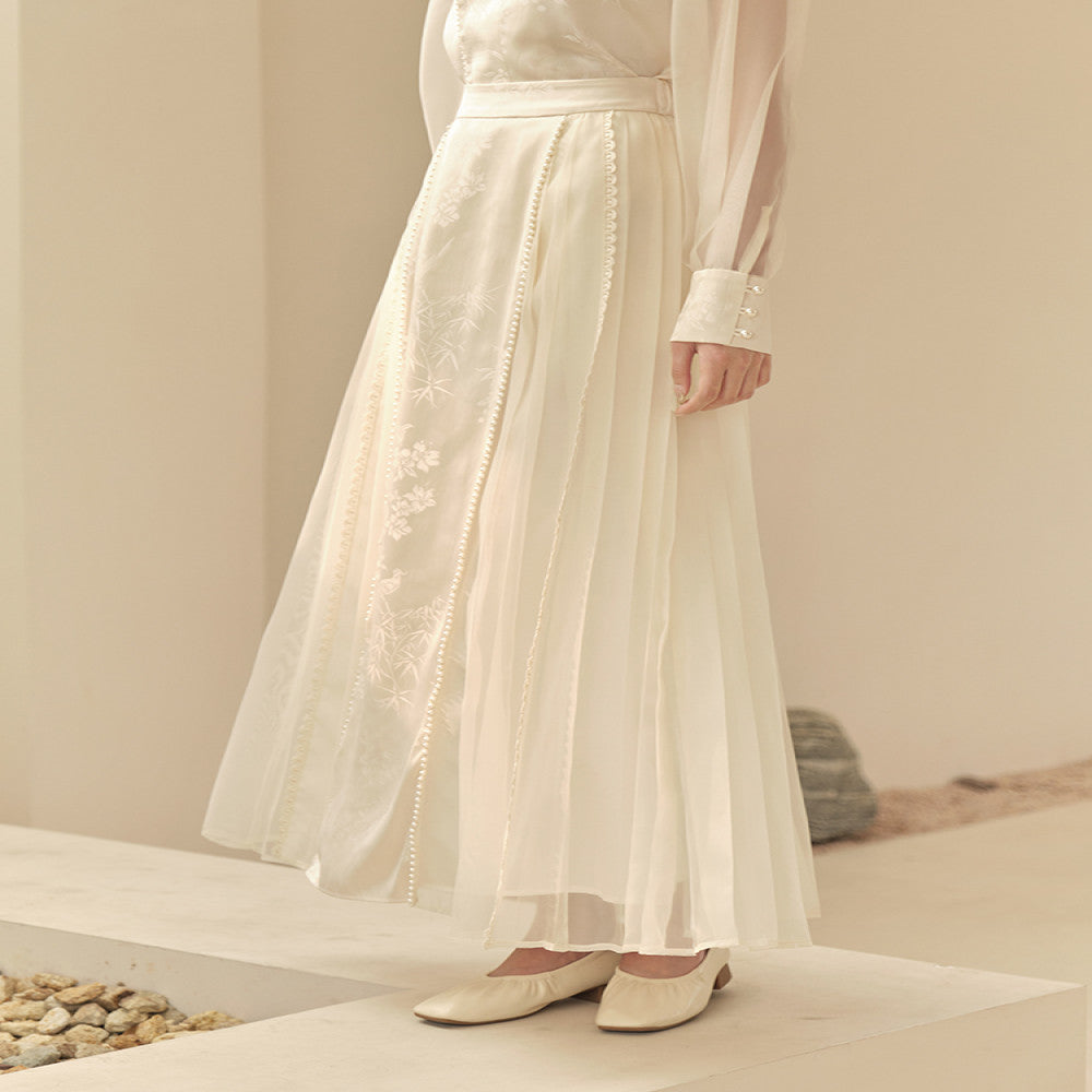 Mountain Colored Summer New Chinese Style Women s Clothing Improvement Qipao Top Zen Tea Clothes Rice White Half Skirt Set image 27