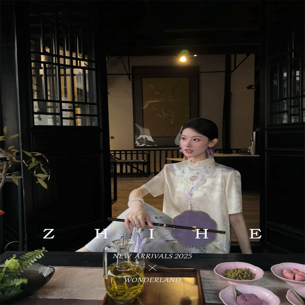 Wuyan Yihe Mei Dai New Chinese Style Silk Jacquard Heavy Embroidery Top Bleach Purple Skirt Pants image 4