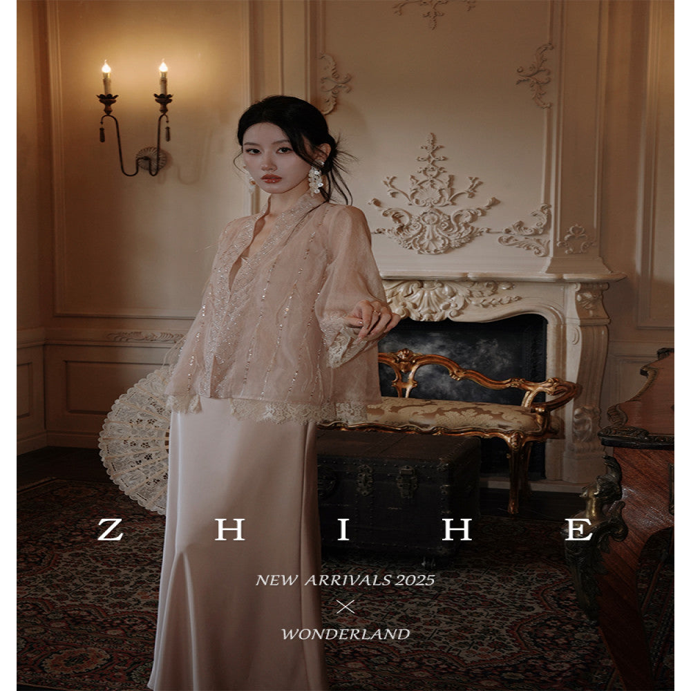 Wuyan Yihe Finger Silk Quietly Luxury Chinese Style Feather Silk Coat Satin Strap Skirt image 1