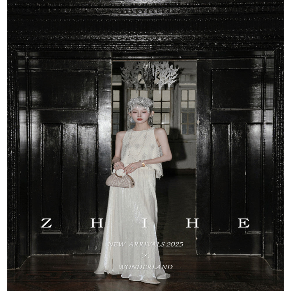 Wuyan Yihe Floating World Elegy Light Luxury Wind Style Su Two Wear Tank Top Hundred Fold Half Skirt Gold Set image 3