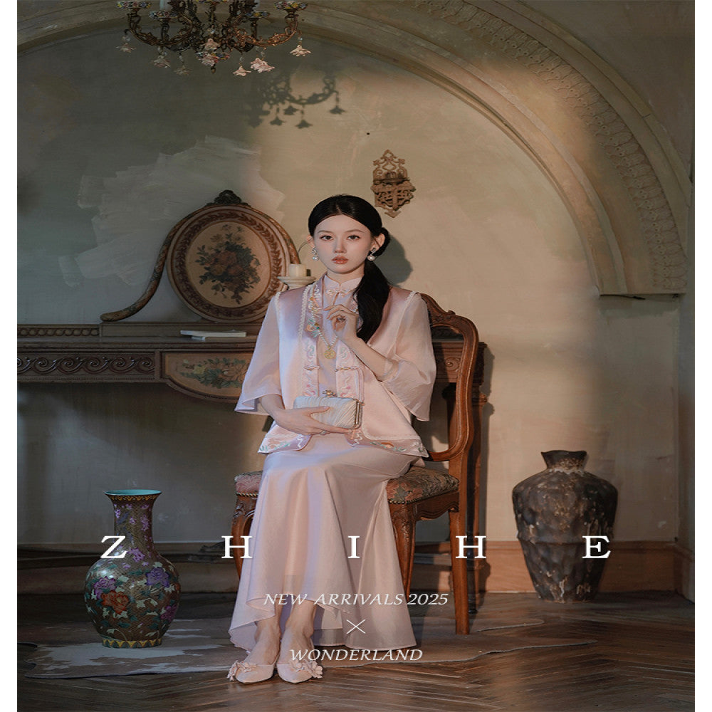 Wuyan Yihe Yingjin New Chinese style Acetic Acid Heavy Industry Embroidered Vest Tencel Pinched Cheongsam Dress image 3