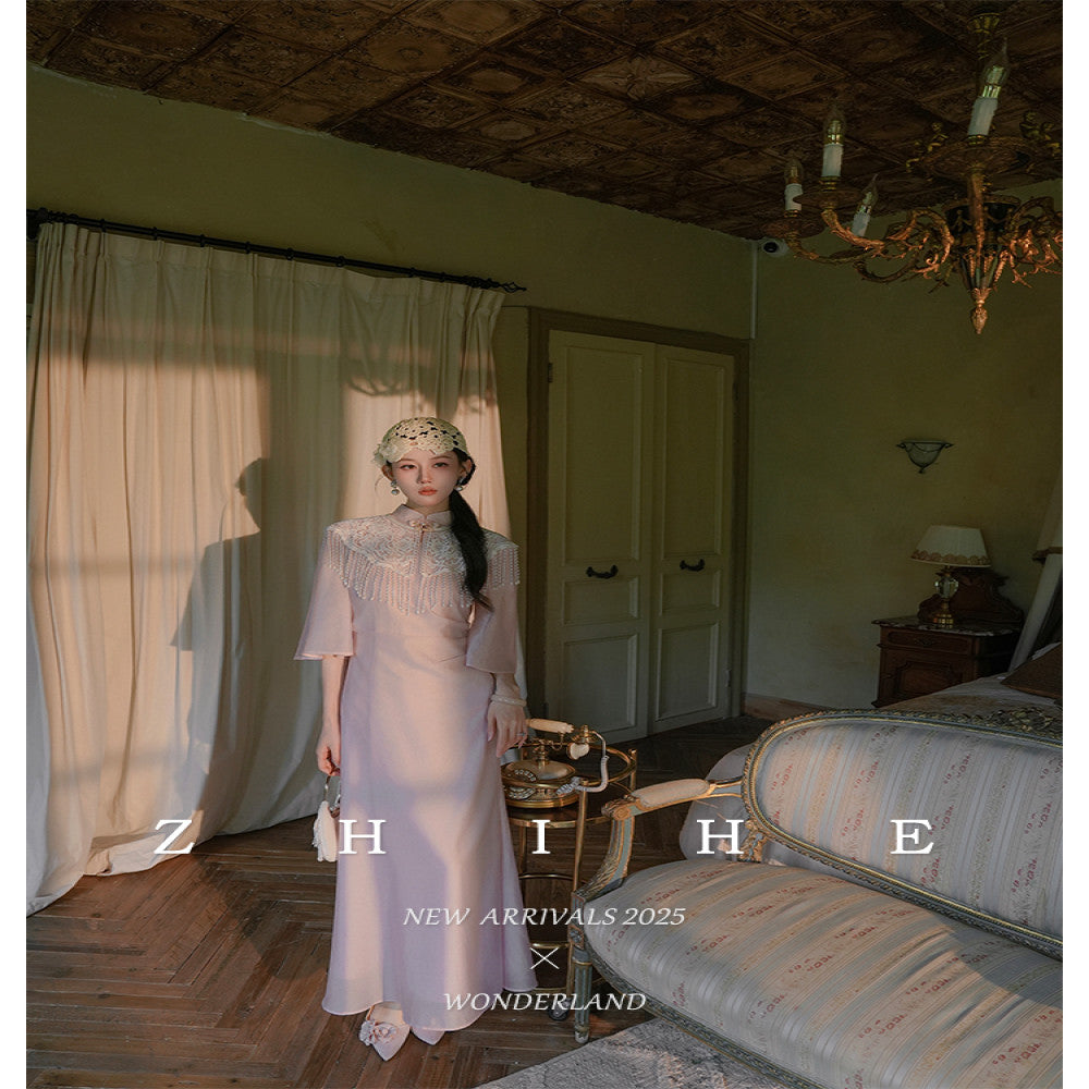 Wuyan Yihe Yingjin New Chinese style Acetic Acid Heavy Industry Embroidered Vest Tencel Pinched Cheongsam Dress image 4