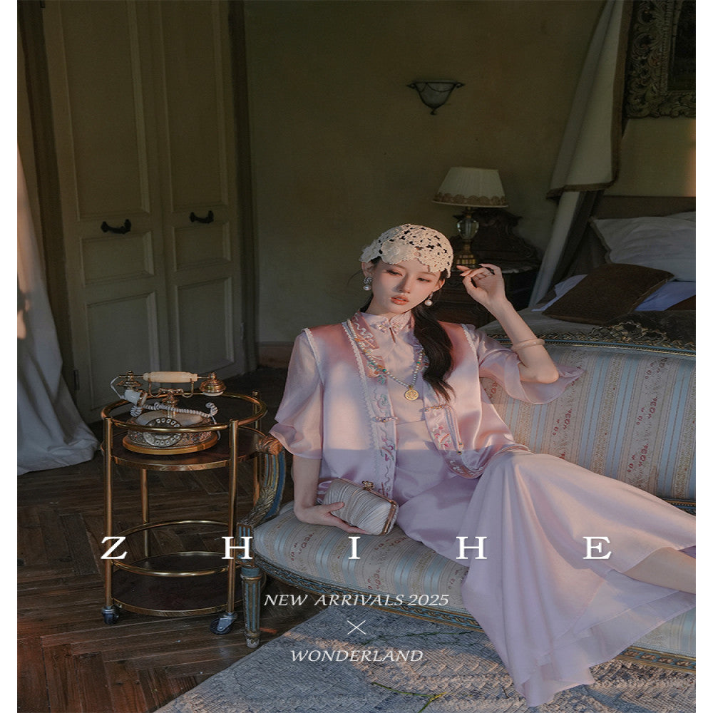 Wuyan Yihe Yingjin New Chinese style Acetic Acid Heavy Industry Embroidered Vest Tencel Pinched Cheongsam Dress image 5