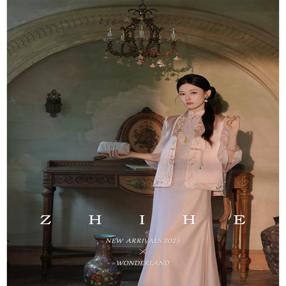 Wuyan Yihe Yingjin New Chinese style Acetic Acid Heavy Industry Embroidered Vest Tencel Pinched Cheongsam Dress image 0